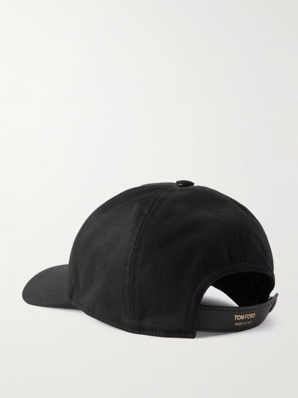 Logo-Embroidered Leather-Trimmed Cotton-Twill Baseball Cap - BK Logo-Embroidered Leather-Trimmed Cotton-Twill Baseball Cap - BK