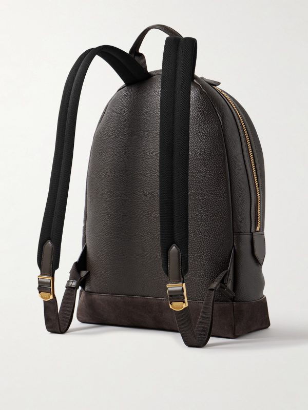 Suede-Trimmed Full-Grain Leather Backpack - BK