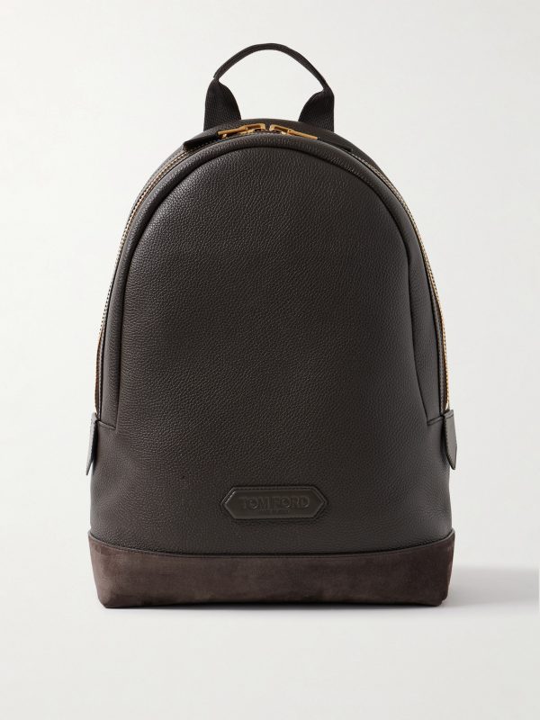 Suede-Trimmed Full-Grain Leather Backpack