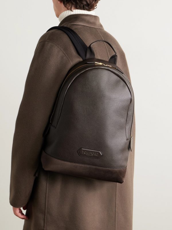 Suede-Trimmed Full-Grain Leather Backpack - OU