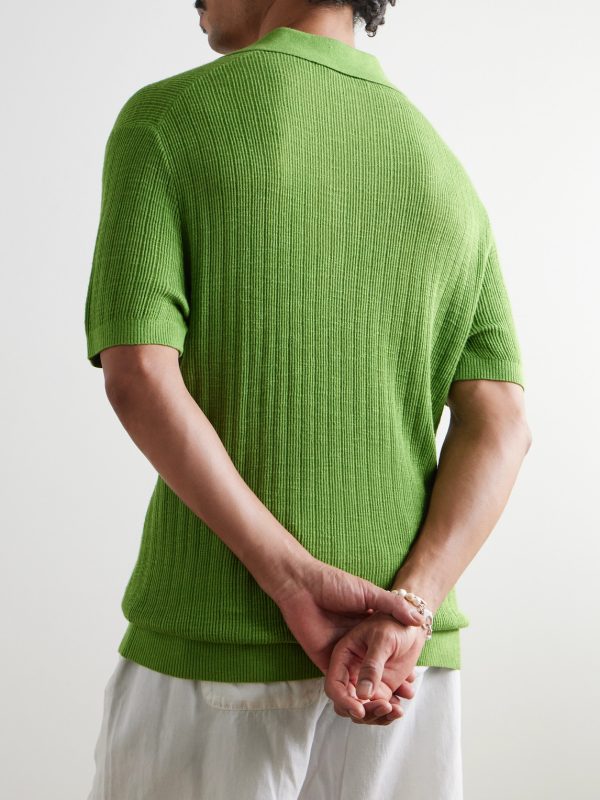 Joaquim Ribbed Cotton-Blend Polo Shirt - BK Joaquim Ribbed Cotton-Blend Polo Shirt - BK