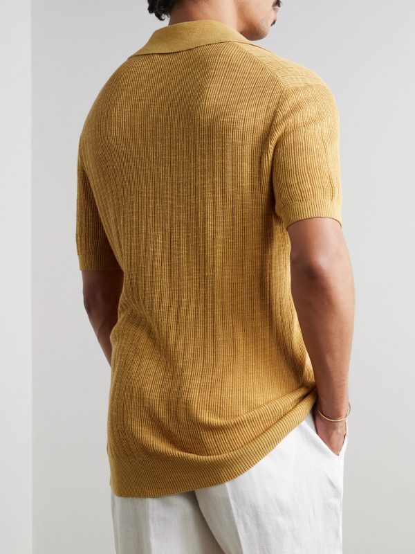 Joaquim Ribbed Cotton-Blend Polo Shirt - BK Joaquim Ribbed Cotton-Blend Polo Shirt - BK