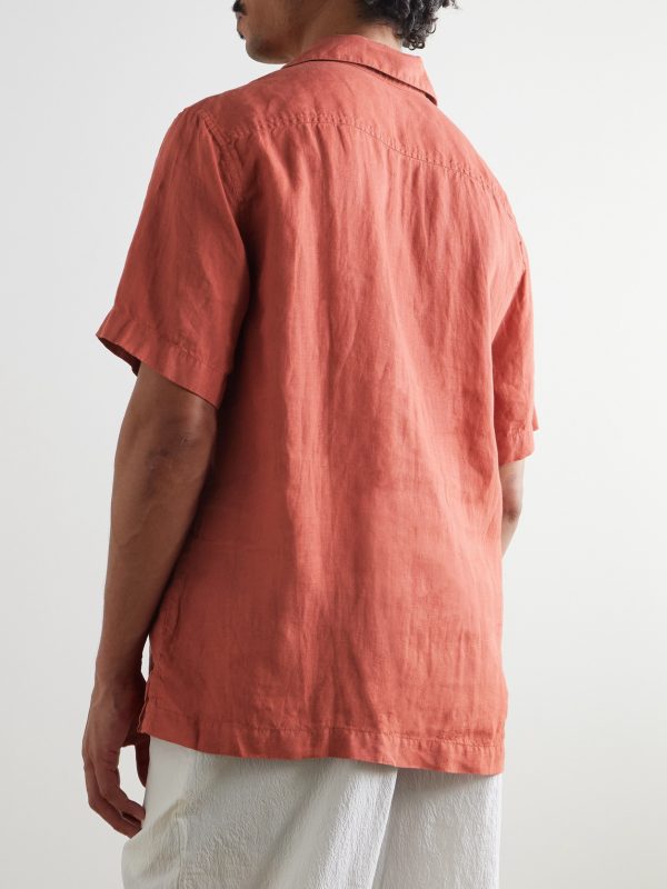 Angelo Camp-Collar Linen Shirt - BK