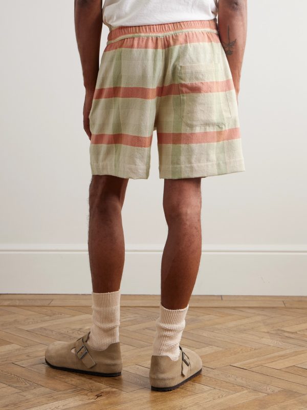 Straight-Leg Checked Cashmere and Wool-Blend Drawstring Shorts - BK