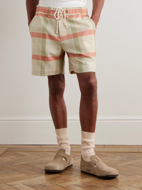 Straight-Leg Checked Cashmere and Wool-Blend Drawstring Shorts - FR