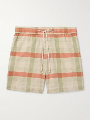 Straight-Leg Checked Cashmere and Wool-Blend Drawstring Shorts