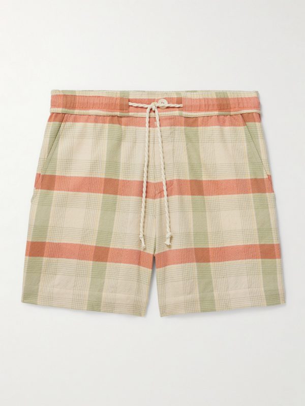 Straight-Leg Checked Cashmere and Wool-Blend Drawstring Shorts