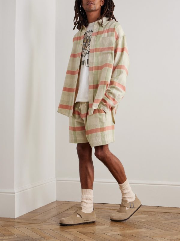 Straight-Leg Checked Cashmere and Wool-Blend Drawstring Shorts - OU