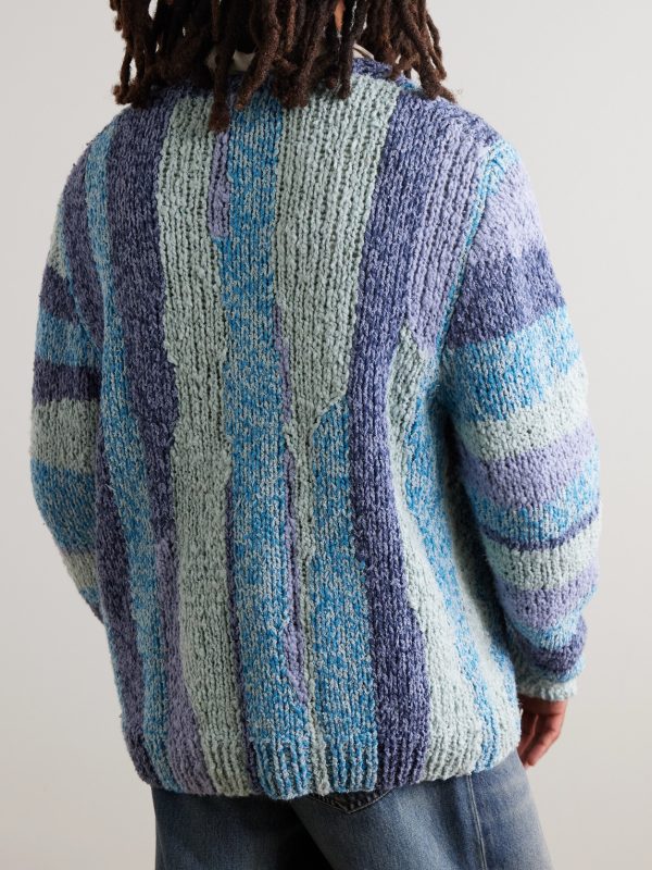 Striped Crocheted Organic Cotton Sweater - BK Striped Crocheted Organic Cotton Sweater - BK