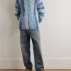 Striped Crocheted Organic Cotton Sweater - OU Striped Crocheted Organic Cotton Sweater - OU