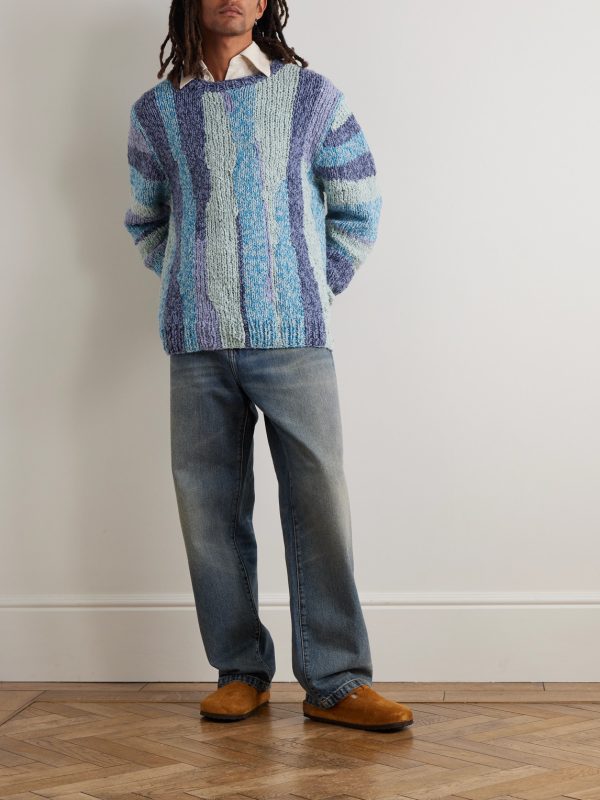 Striped Crocheted Organic Cotton Sweater - OU Striped Crocheted Organic Cotton Sweater - OU