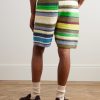 Straight-Leg Striped Crocheted Organic Cotton Drawstring Shorts - BK Straight-Leg Striped Crocheted Organic Cotton Drawstring Shorts - BK