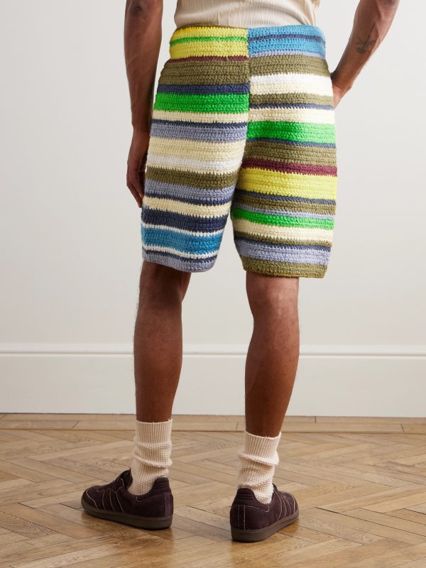 Straight-Leg Striped Crocheted Organic Cotton Drawstring Shorts - BK Straight-Leg Striped Crocheted Organic Cotton Drawstring Shorts - BK