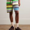 Straight-Leg Striped Crocheted Organic Cotton Drawstring Shorts - FR Straight-Leg Striped Crocheted Organic Cotton Drawstring Shorts - FR