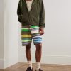 Straight-Leg Striped Crocheted Organic Cotton Drawstring Shorts - OU Straight-Leg Striped Crocheted Organic Cotton Drawstring Shorts - OU