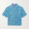 Camp-Collar Embroidered Striped Organic Cotton-Terry Shirt