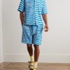 Camp-Collar Embroidered Striped Organic Cotton-Terry Shirt - OU