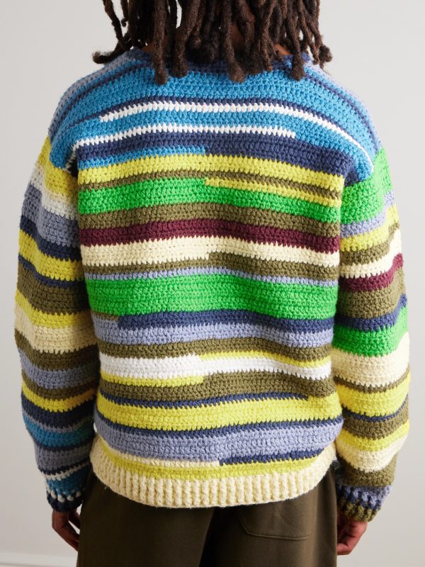 Striped Crocheted Organic Cotton Sweater - BK