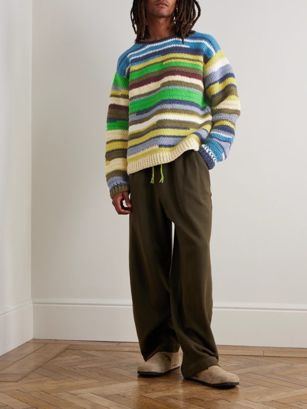 Striped Crocheted Organic Cotton Sweater - OU