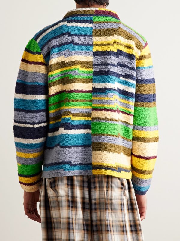 Striped Crocheted Organic Cotton Jacket - BK Striped Crocheted Organic Cotton Jacket - BK