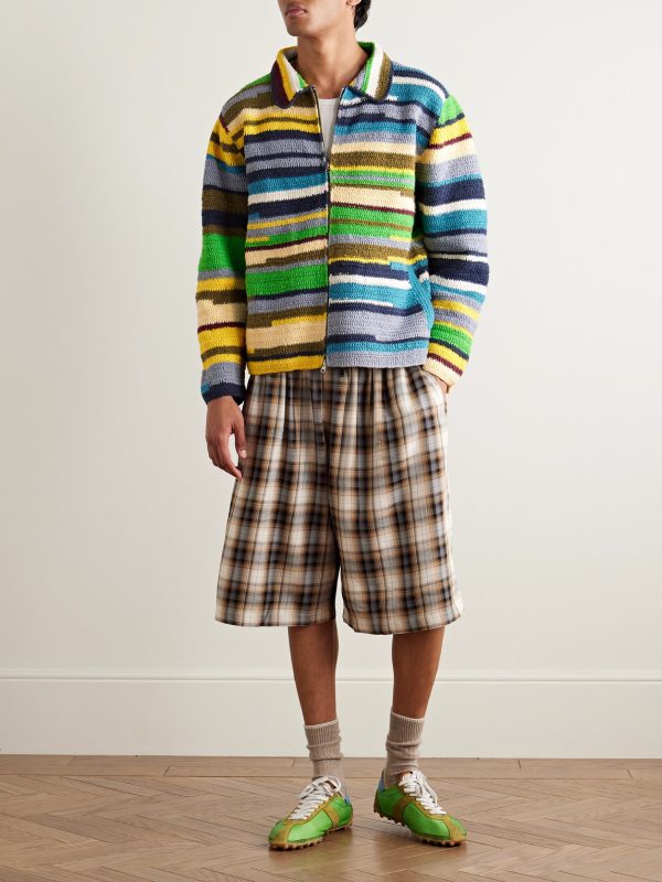 Striped Crocheted Organic Cotton Jacket - OU Striped Crocheted Organic Cotton Jacket - OU
