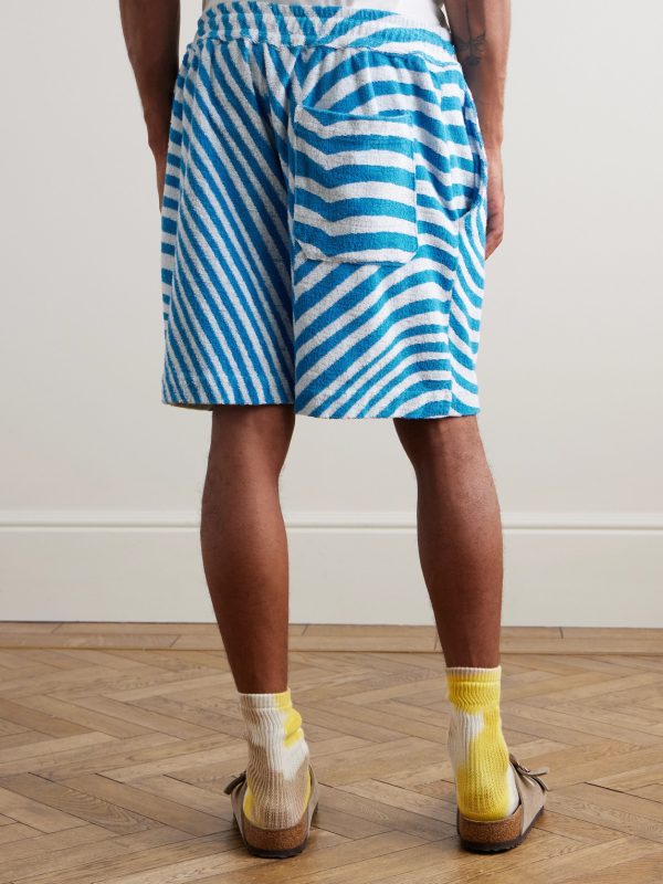 Straight-Leg Embroidered Striped Organic Cotton-Terry Drawstring Shorts - BK Straight-Leg Embroidered Striped Organic Cotton-Terry Drawstring Shorts - BK
