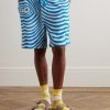 Straight-Leg Embroidered Striped Organic Cotton-Terry Drawstring Shorts - FR Straight-Leg Embroidered Striped Organic Cotton-Terry Drawstring Shorts - FR