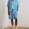 Straight-Leg Embroidered Striped Organic Cotton-Terry Drawstring Shorts - OU Straight-Leg Embroidered Striped Organic Cotton-Terry Drawstring Shorts - OU
