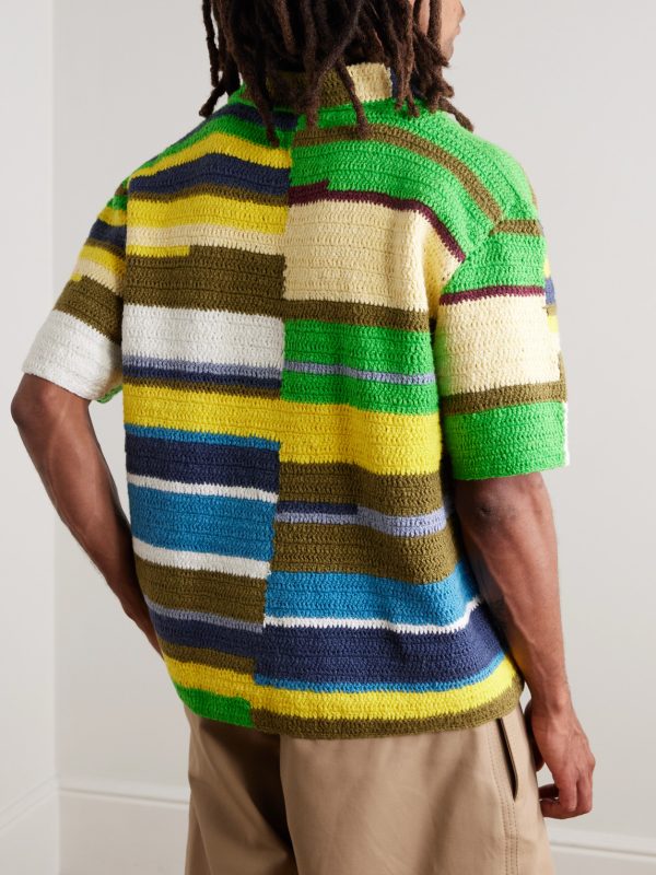 Striped Crocheted Organic Cotton Shirt - BK Striped Crocheted Organic Cotton Shirt - BK