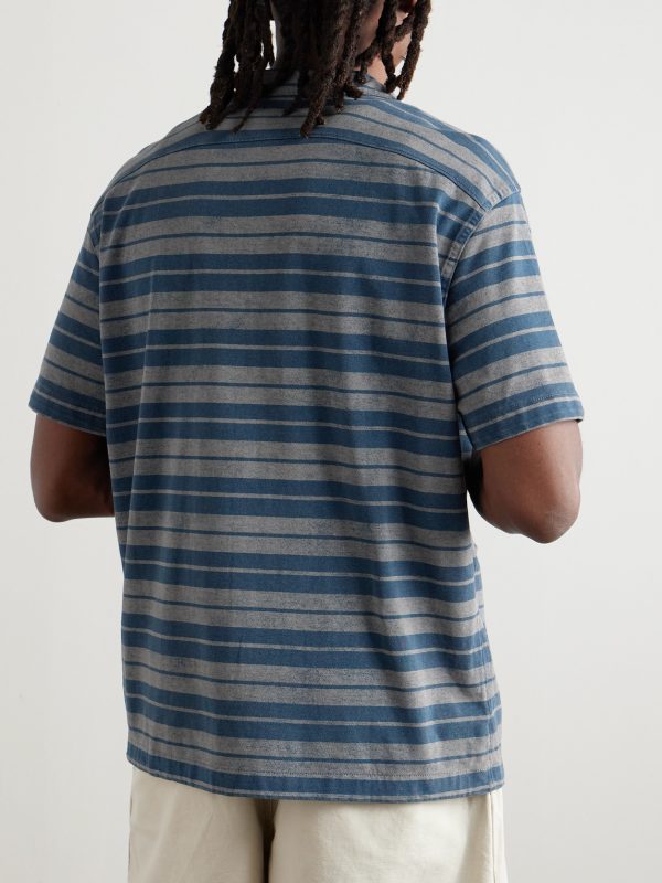 Jasper Convertible-Collar Indigo-Dyed Striped Cotton Shirt - BK