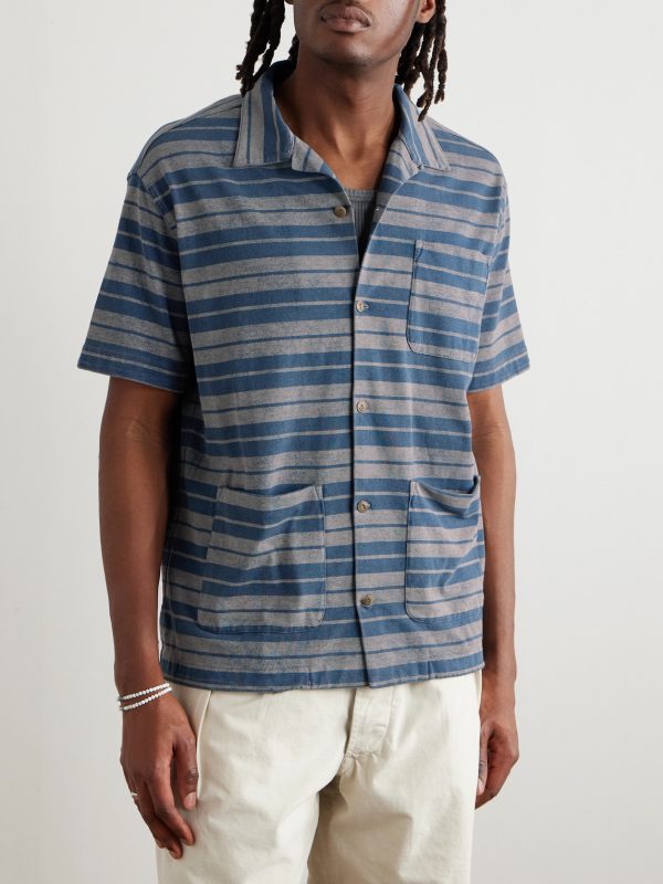 Jasper Convertible-Collar Indigo-Dyed Striped Cotton Shirt - FR