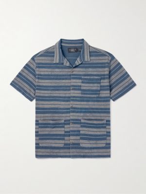 Jasper Convertible-Collar Indigo-Dyed Striped Cotton Shirt Jasper Convertible-Collar Indigo-Dyed Striped Cotton Shirt