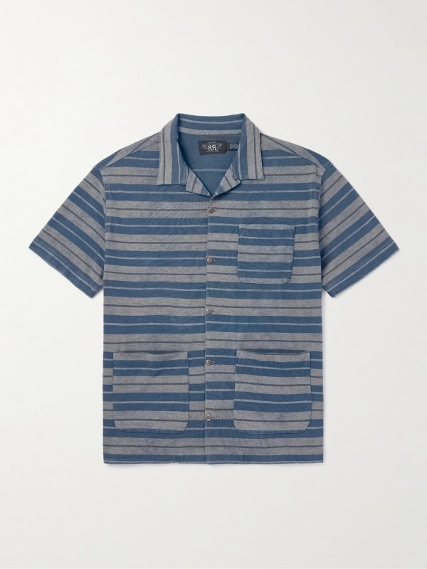 Jasper Convertible-Collar Indigo-Dyed Striped Cotton Shirt