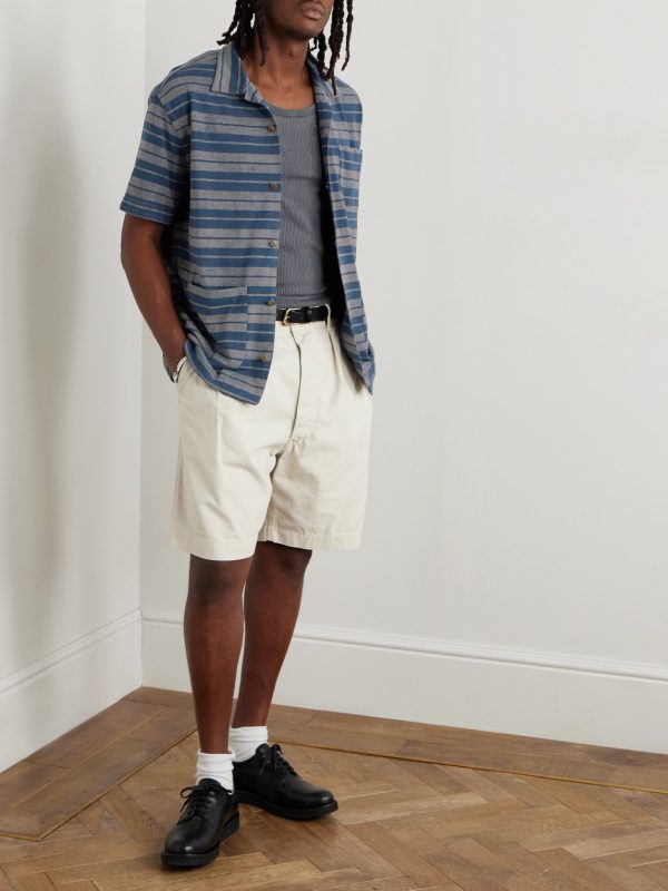 Jasper Convertible-Collar Indigo-Dyed Striped Cotton Shirt - OU