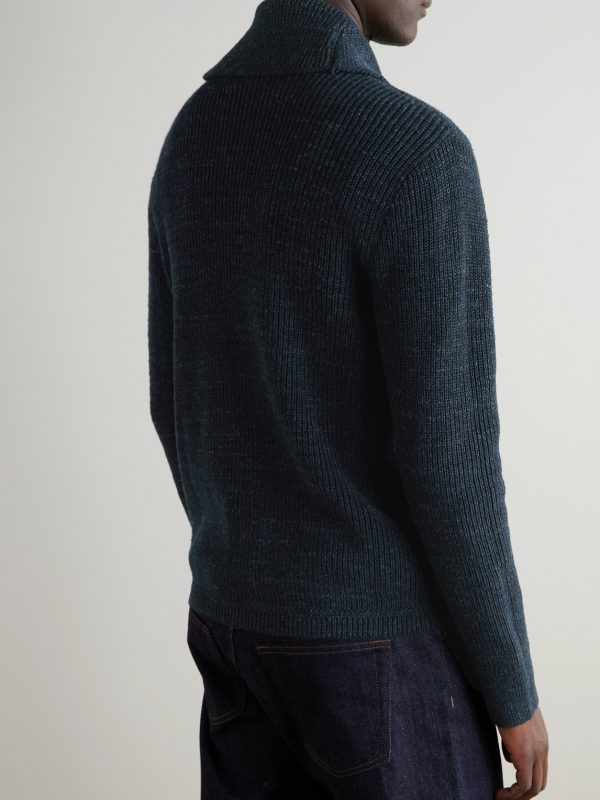 Shawl-Collar Ribbed Cotton Cardigan - BK Shawl-Collar Ribbed Cotton Cardigan - BK