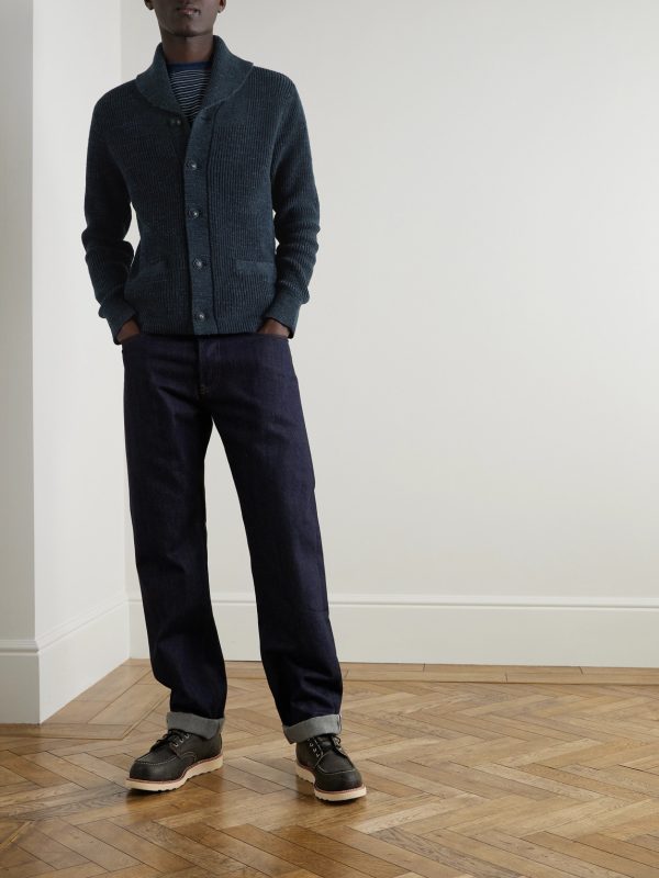 Shawl-Collar Ribbed Cotton Cardigan - OU Shawl-Collar Ribbed Cotton Cardigan - OU