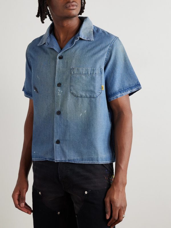 Bartz Paint-Splattered Embroidered Cotton-Chambray Shirt - FR Bartz Paint-Splattered Embroidered Cotton-Chambray Shirt - FR