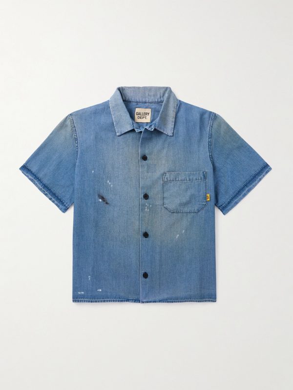 Bartz Paint-Splattered Embroidered Cotton-Chambray Shirt Bartz Paint-Splattered Embroidered Cotton-Chambray Shirt