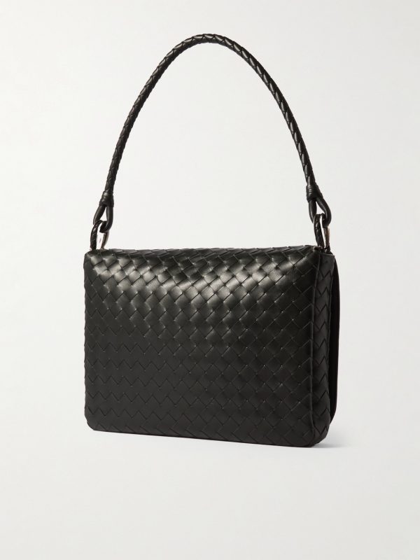 Swing Intrecciato Leather Messenger Bag - BK Swing Intrecciato Leather Messenger Bag - BK