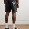 Boxing Straight-Leg Appliquéd Satin-Jacquard Shorts - BK Boxing Straight-Leg Appliquéd Satin-Jacquard Shorts - BK