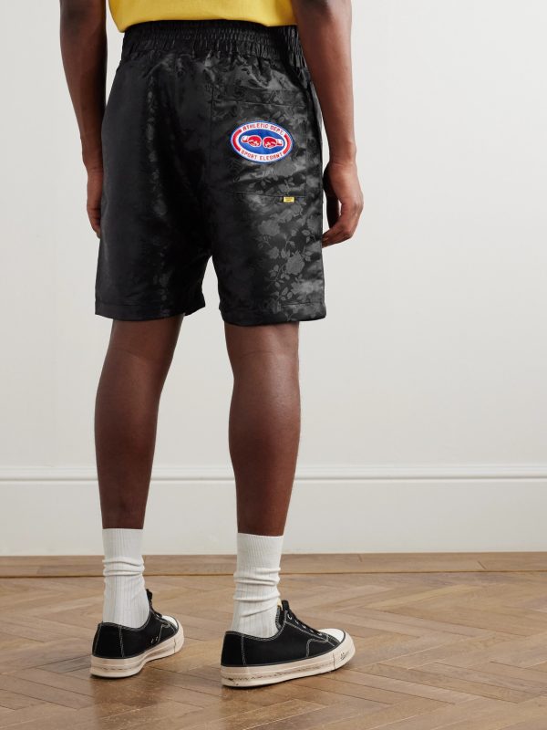 Boxing Straight-Leg Appliquéd Satin-Jacquard Shorts - BK Boxing Straight-Leg Appliquéd Satin-Jacquard Shorts - BK