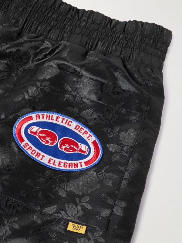 Boxing Straight-Leg Appliquéd Satin-Jacquard Shorts - CU Boxing Straight-Leg Appliquéd Satin-Jacquard Shorts - CU
