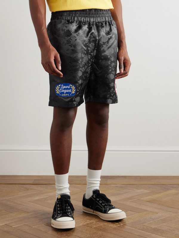 Boxing Straight-Leg Appliquéd Satin-Jacquard Shorts - FR Boxing Straight-Leg Appliquéd Satin-Jacquard Shorts - FR