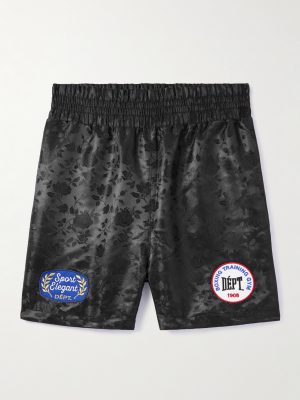 Boxing Straight-Leg Appliquéd Satin-Jacquard Shorts Boxing Straight-Leg Appliquéd Satin-Jacquard Shorts