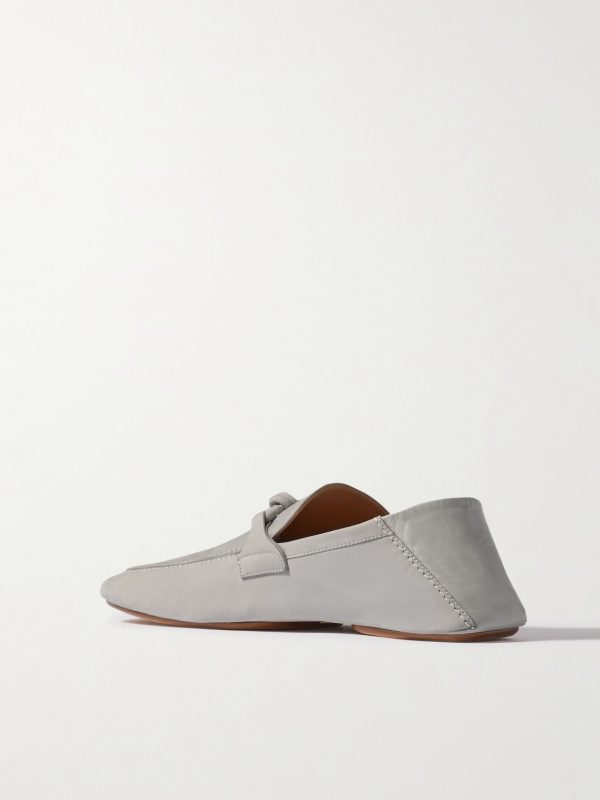 Knot-Detailed Leather-Trimmed Textured-Nubuck Loafers - BK