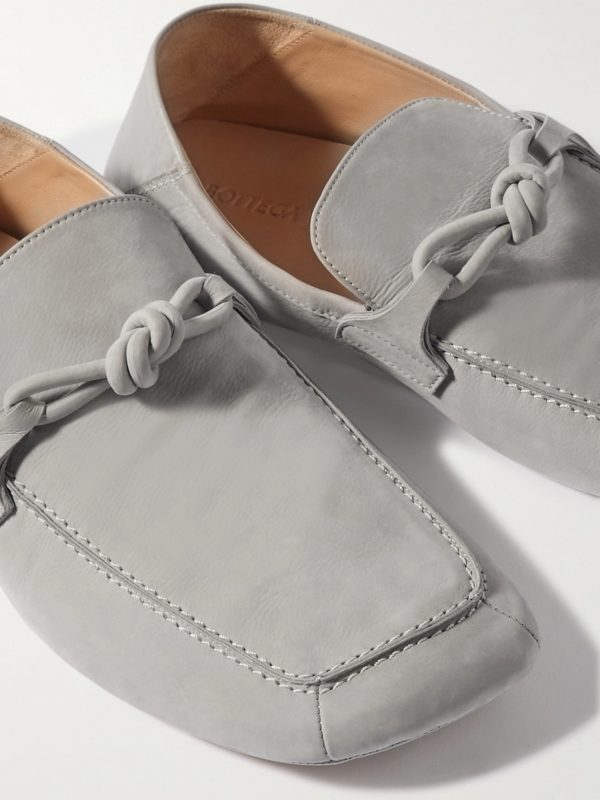 Knot-Detailed Leather-Trimmed Textured-Nubuck Loafers - CU