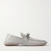 Knot-Detailed Leather-Trimmed Textured-Nubuck Loafers