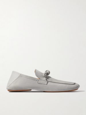 Knot-Detailed Leather-Trimmed Textured-Nubuck Loafers Knot-Detailed Leather-Trimmed Textured-Nubuck Loafers