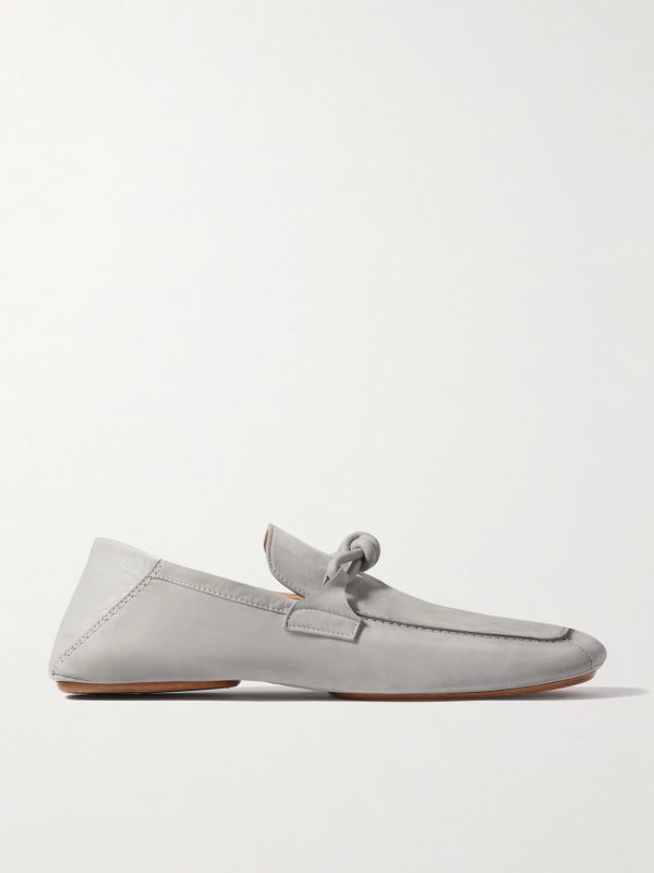 Knot-Detailed Leather-Trimmed Textured-Nubuck Loafers