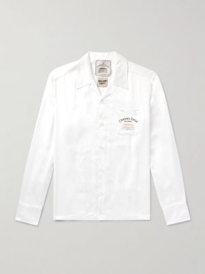 Omar Camp-Collar Logo-Embroidered Cotton-Satin Shirt Omar Camp-Collar Logo-Embroidered Cotton-Satin Shirt